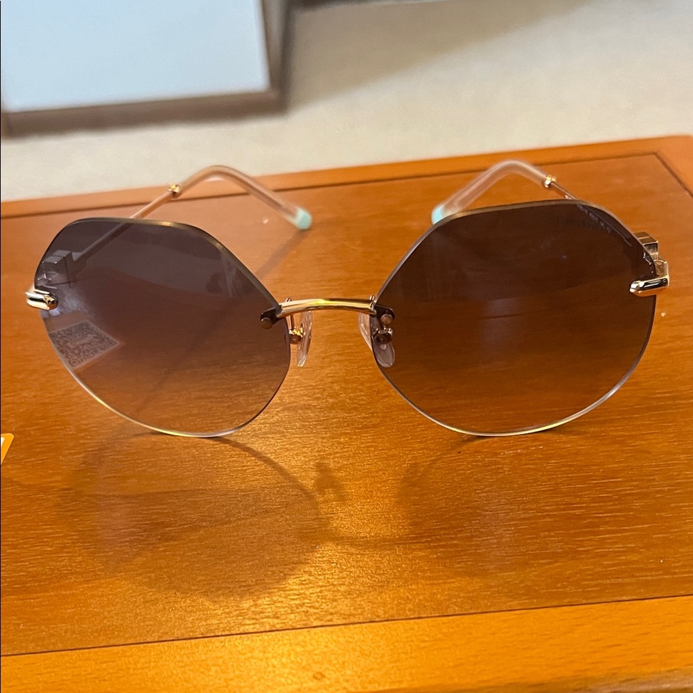 Tiffany & Co. Rimless Octagon Sunglasses -Rubedo frame, Blue Lenses